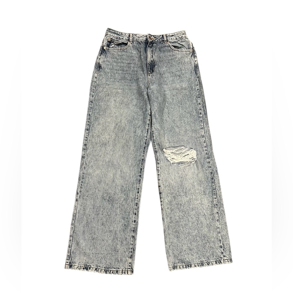 Garage Denim Baggy Street Wide Leg Distressed Gray Light Wash Jeans Size 9
